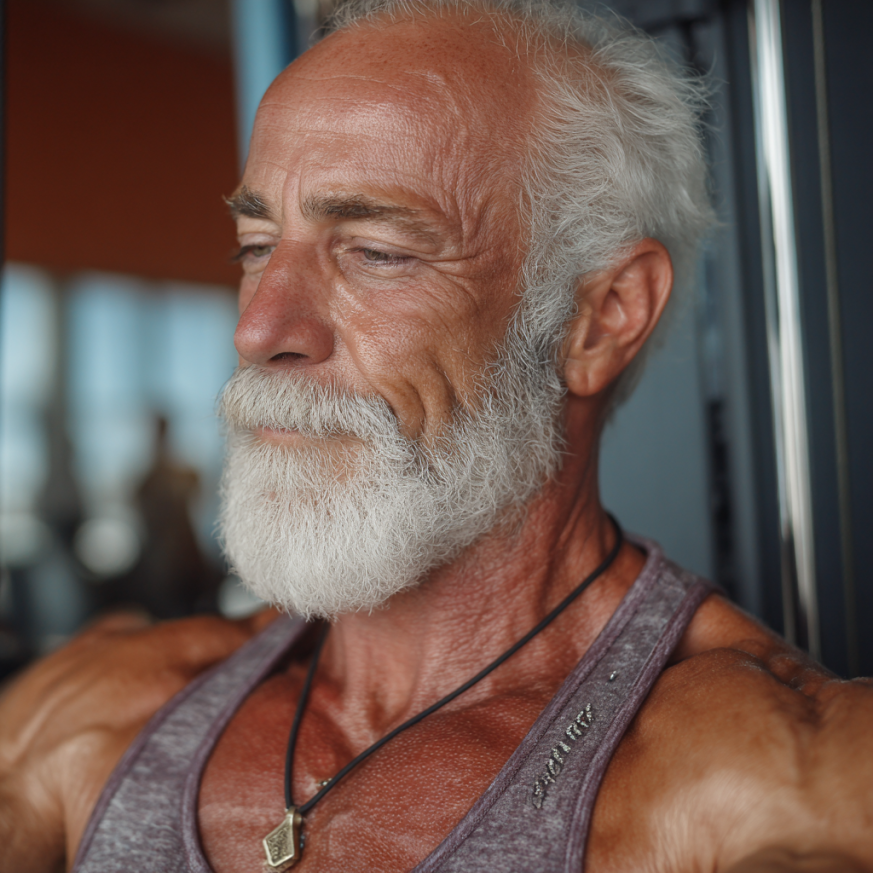 Senior în formă excelentă demonstrând beneficiile fitness-ului